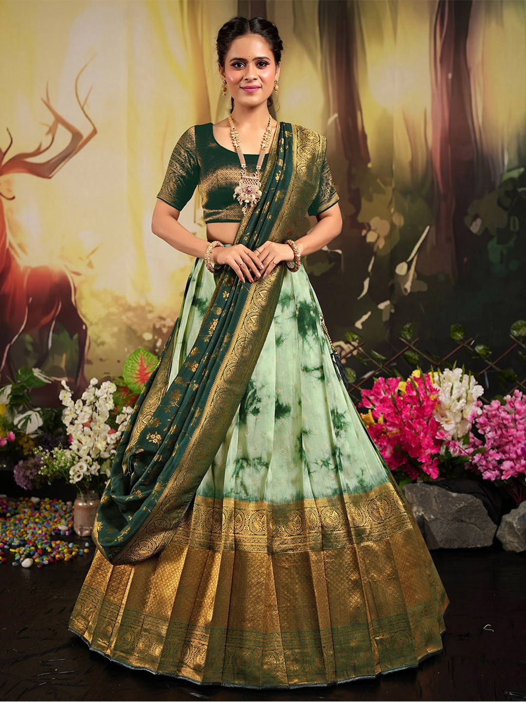 HALFSAREE STUDIO Woven Deign Semi-Stitched Lehenga & Unstitched Blouse With Dupatta, Green
HALFSAREE STUDIO Woven Deign Semi-Stitched Lehenga & Unstitched Blouse With Dupatta, Green