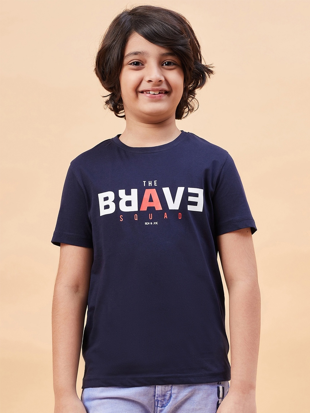 Ben & Joe Boys Typography Printed T-shirt, Navy blue