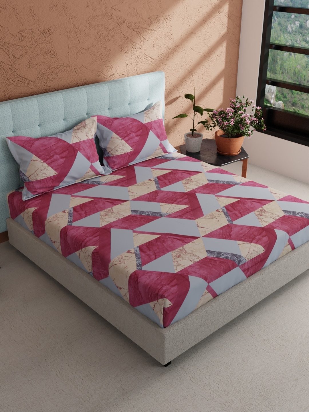 BIANCA Burgundy & Blue Geometric Pure Cotton 144 TC King Bedsheet with 2 Pillow Covers
BIANCA Burgundy & Blue Geometric Pure Cotton 144 TC King Bedsheet with 2 Pillow Covers