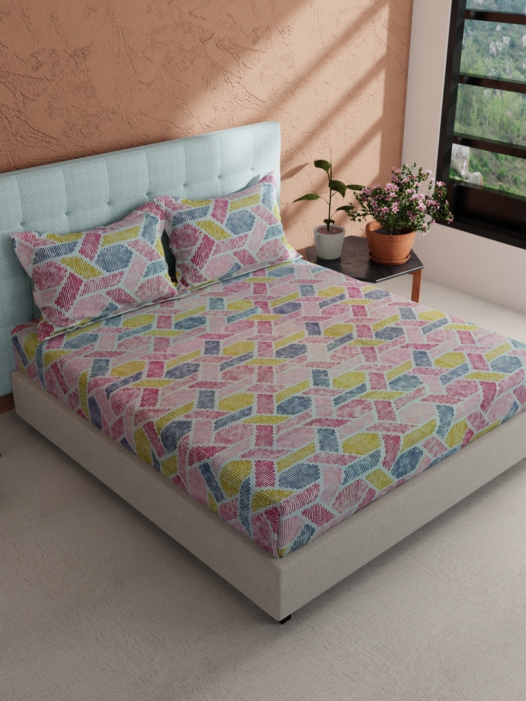 BIANCA Giodeno Pink & White Geometric Cotton 144 TC King Bedsheet With 2 Pillow Covers
BIANCA Giodeno Pink & White Geometric Cotton 144 TC King Bedsheet With 2 Pillow Covers