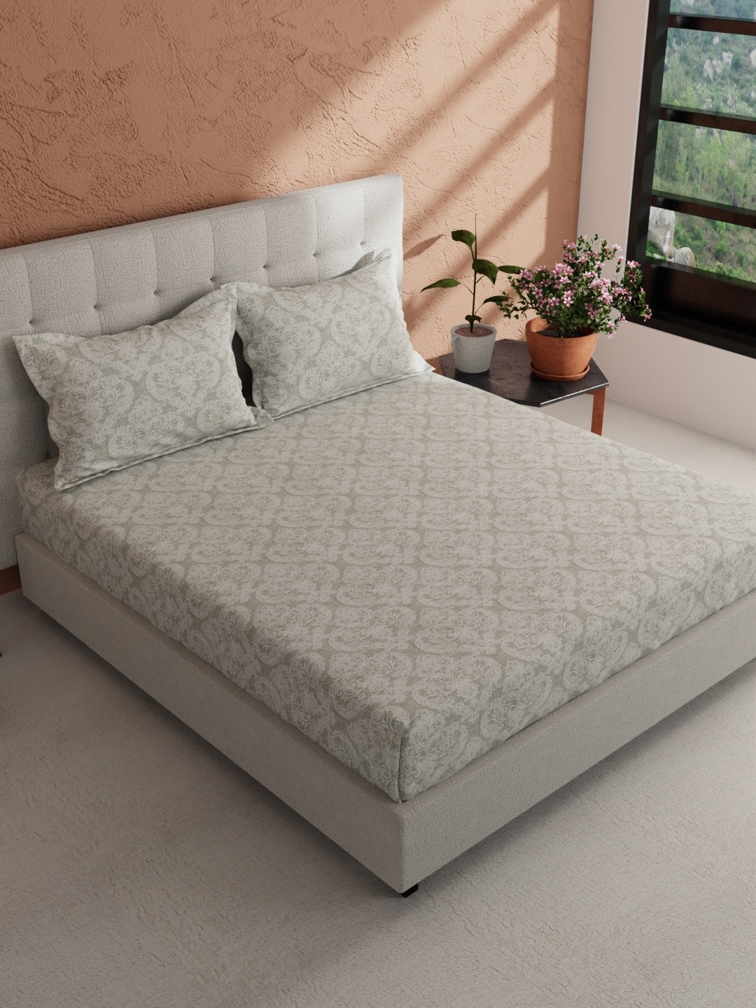 BIANCA Grey & White Ethnic Motifs Pure Cotton 144 TC King Bedsheet with 2 Pillow Covers
BIANCA Grey & White Ethnic Motifs Pure Cotton 144 TC King Bedsheet with 2 Pillow Covers