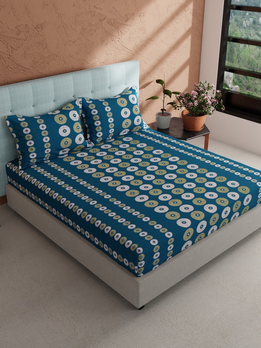 BIANCA Giodeno Teal & White Geometric Cotton 144 TC King Bedsheet With 2 Pillow Covers
BIANCA Giodeno Teal & White Geometric Cotton 144 TC King Bedsheet With 2 Pillow Covers