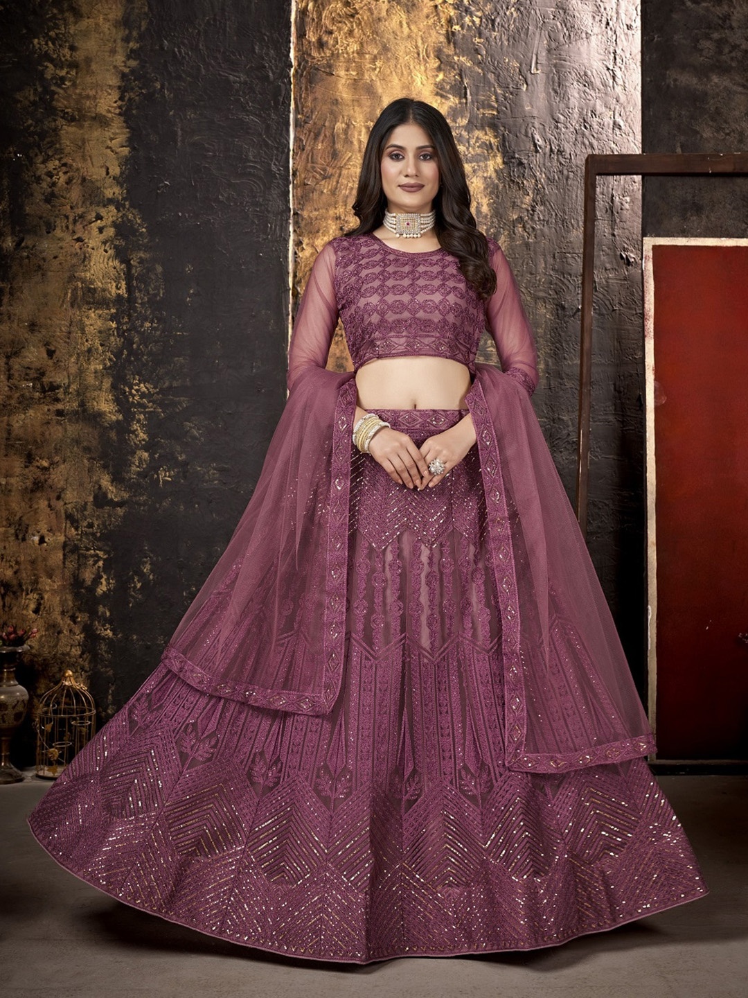Panzora Floral Embroidered Sequined Semi-Stitched Lehenga & Blouse With Dupatta, Purple
Panzora Floral Embroidered Sequined Semi-Stitched Lehenga & Blouse With Dupatta, Purple