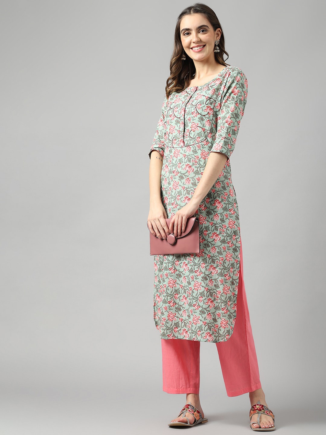 KALINI Floral Printed Regular Thread Work Pure Cotton Kurta with Trousers, Green
KALINI Floral Printed Regular Thread Work Pure Cotton Kurta with Trousers, Green