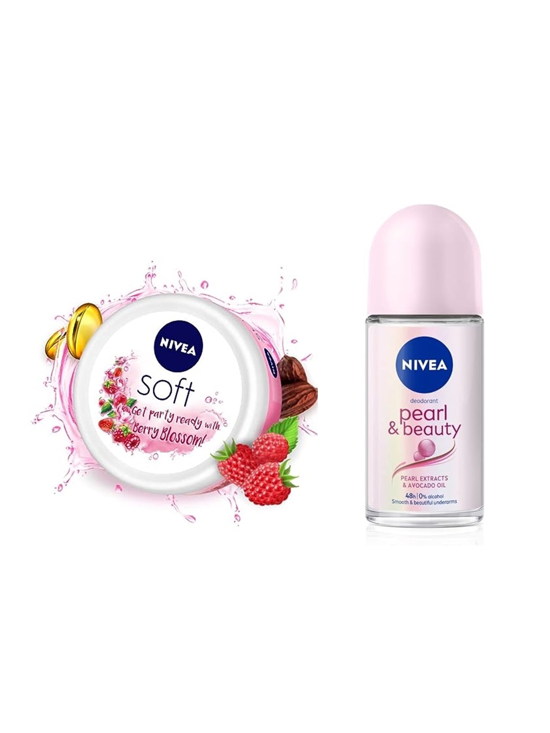 Nivea Care Combo - Berry Blossom Moisturiser 200ml & Pearl & Beauty Roll-On Deo 50ml, White
Nivea Care Combo - Berry Blossom Moisturiser 200ml & Pearl & Beauty Roll-On Deo 50ml, White