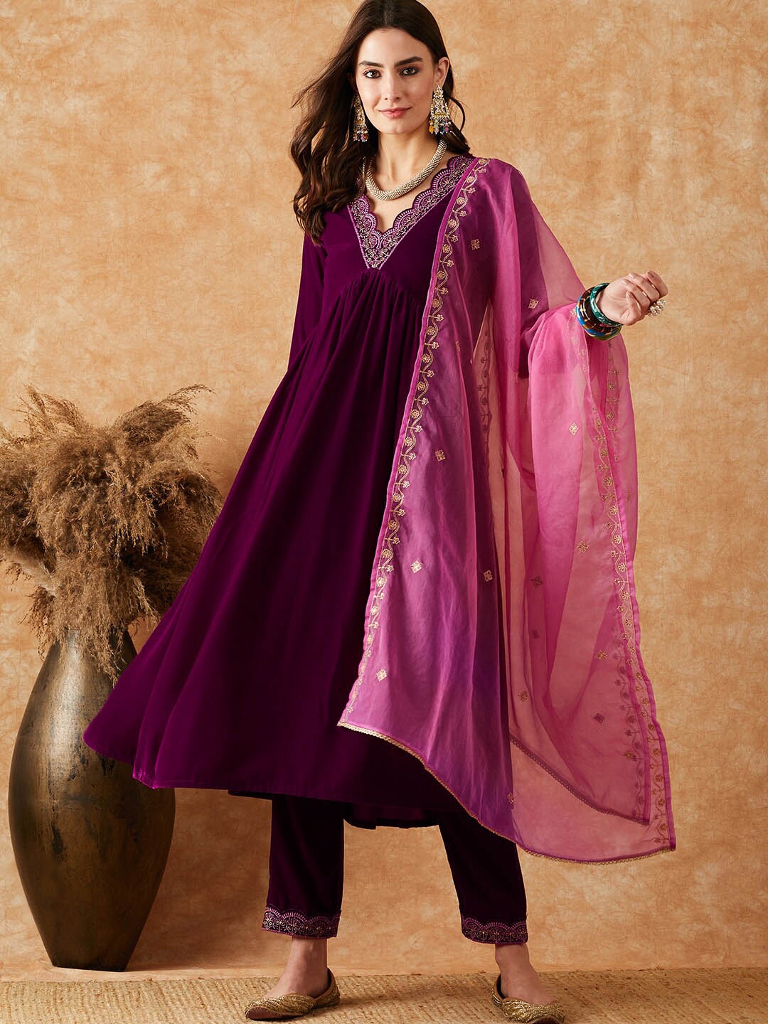 Sangria Purple Embroidered Kurta Sets