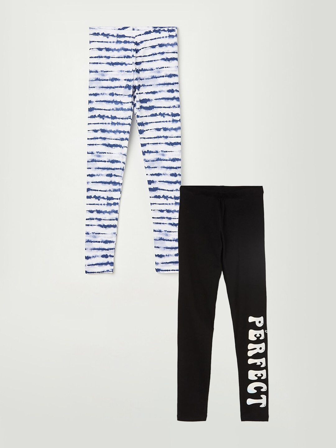 Fame Forever by Lifestyle Girls Pack Of 2 Printed Pure Cotton Ankle Length Leggings, Black