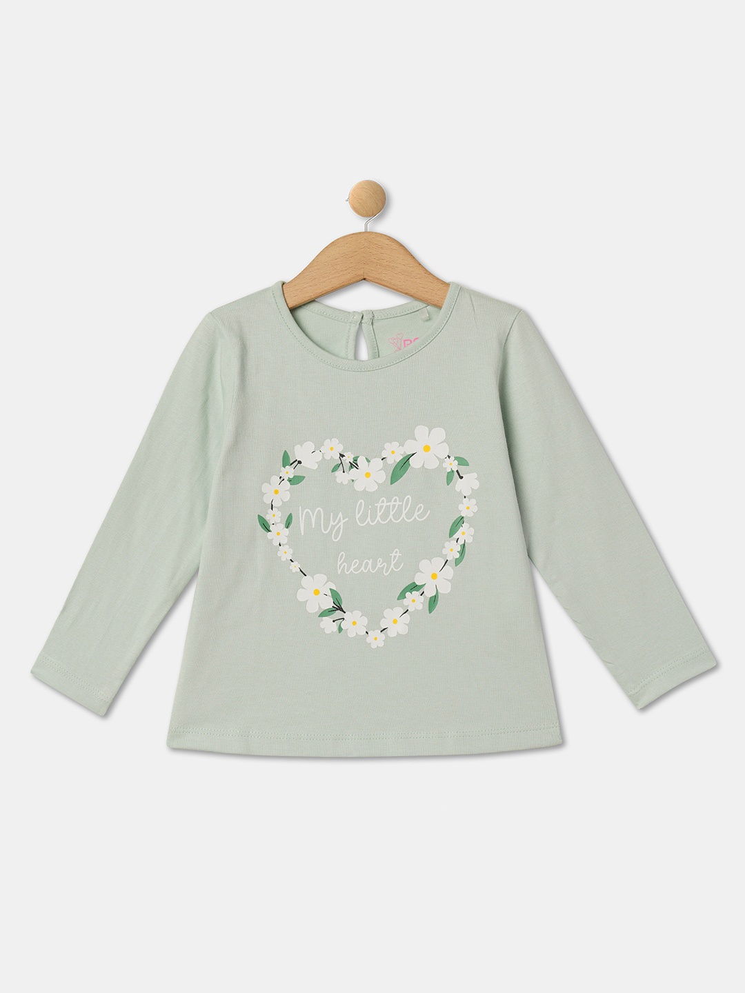R&B Girls Floral Printed T-shirt, Green