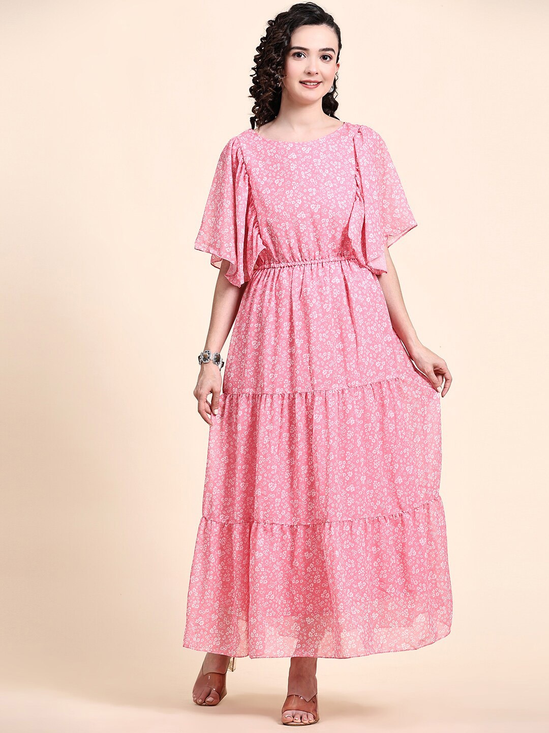 BLACK SCISSOR Floral Printed Flutter Sleeve Tiered Maxi Georgette Fit & Flared Dress, Pink
BLACK SCISSOR Floral Printed Flutter Sleeve Tiered Maxi Georgette Fit & Flared Dress, Pink