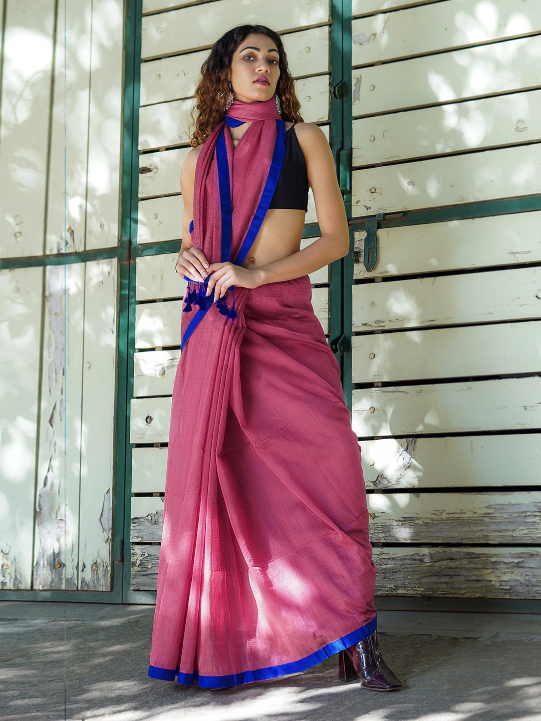 TEEJH Pure Cotton Saree, Pink