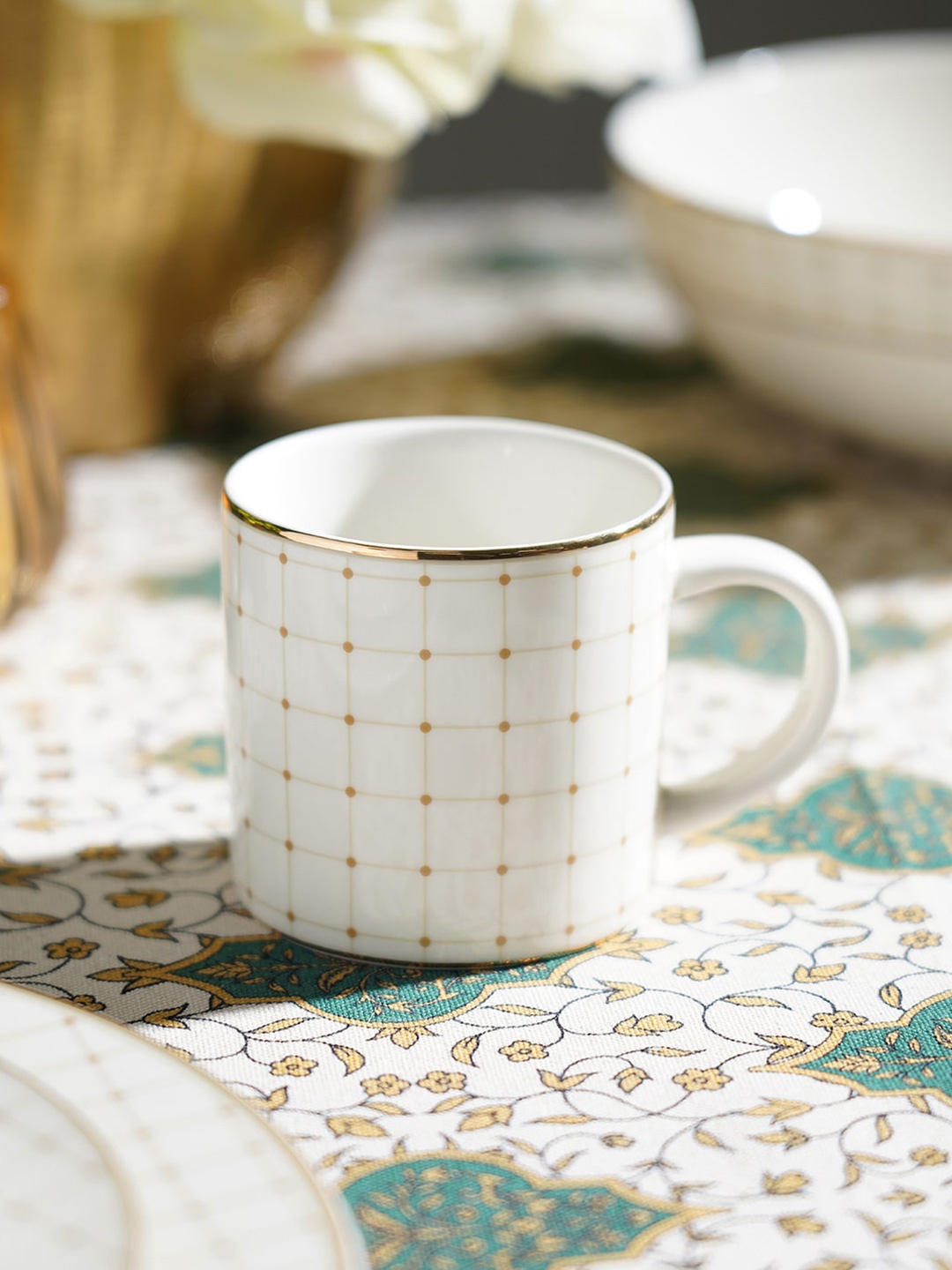 Pure Home and Living 2 Pcs White & Gold-Toned Printed Ceramic Coffee Mugs - 300 ML Each
Pure Home and Living 2 Pcs White & Gold-Toned Printed Ceramic Coffee Mugs - 300 ML Each