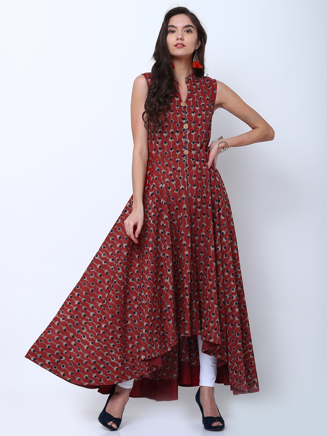 Vishudh Women Rust Printed Anarkali Kurta