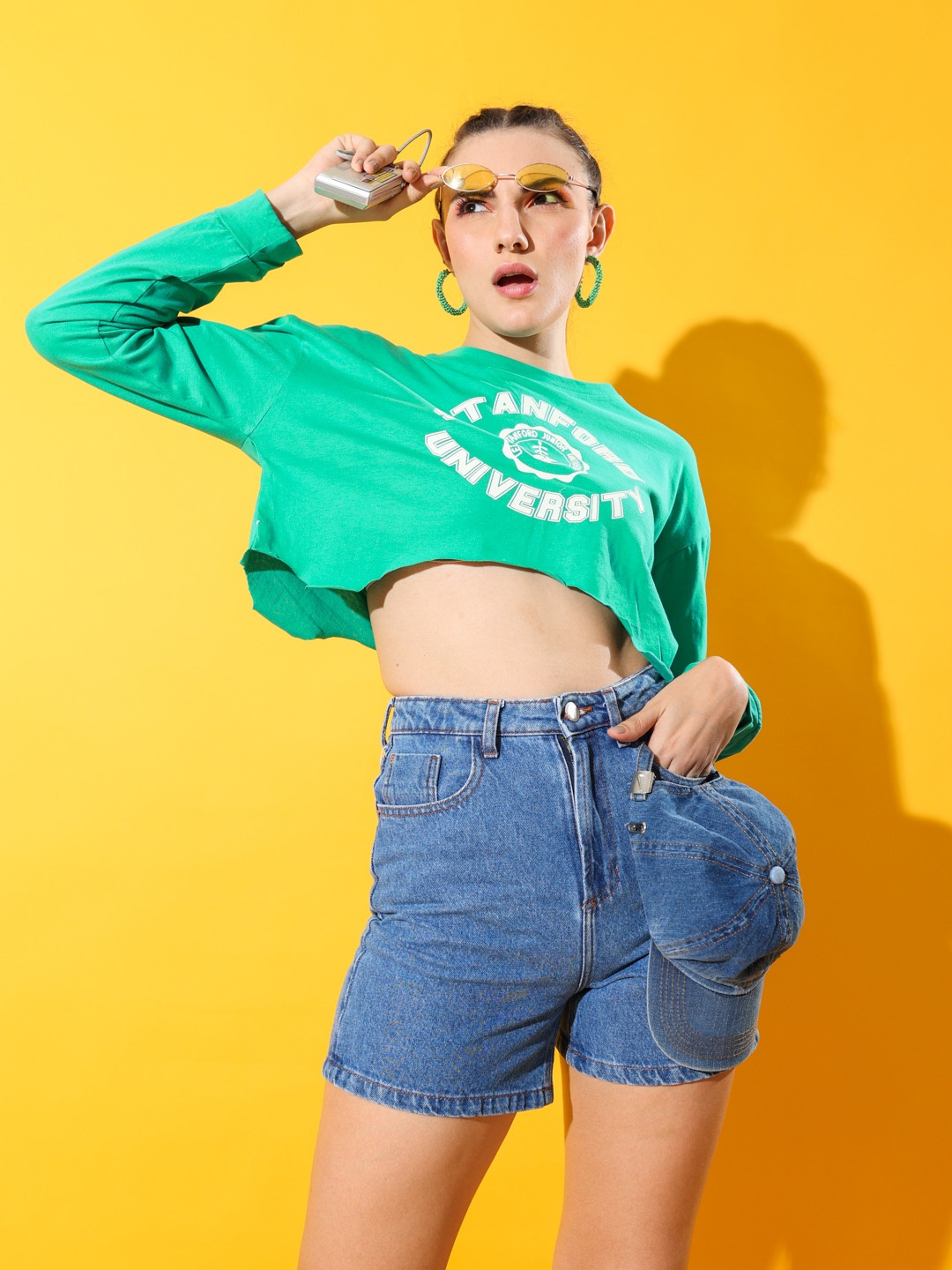 Stylecast X Hersheinbox Typography Printed Asymmetric Hem Pure Cotton Crop T-shirt, Green
Stylecast X Hersheinbox Typography Printed Asymmetric Hem Pure Cotton Crop T-shirt, Green