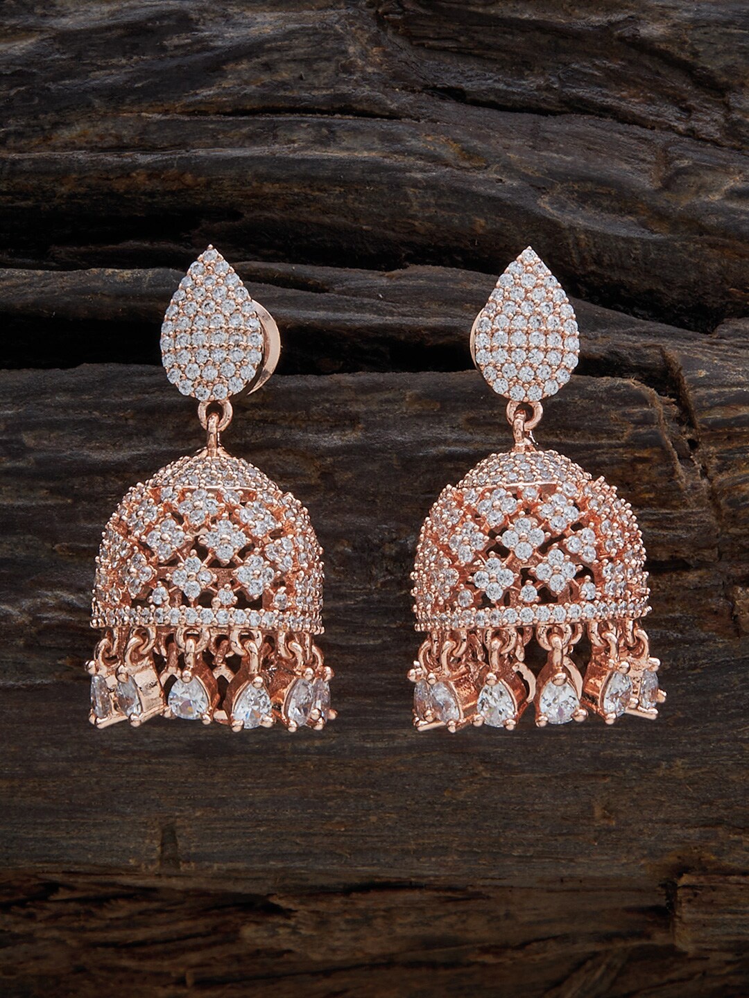 Kushal's Fashion Jewellery Rose Gold Plated Cubic Zirconia Studded Dome Shaped Jhumkas
Kushal's Fashion Jewellery Rose Gold Plated Cubic Zirconia Studded Dome Shaped Jhumkas