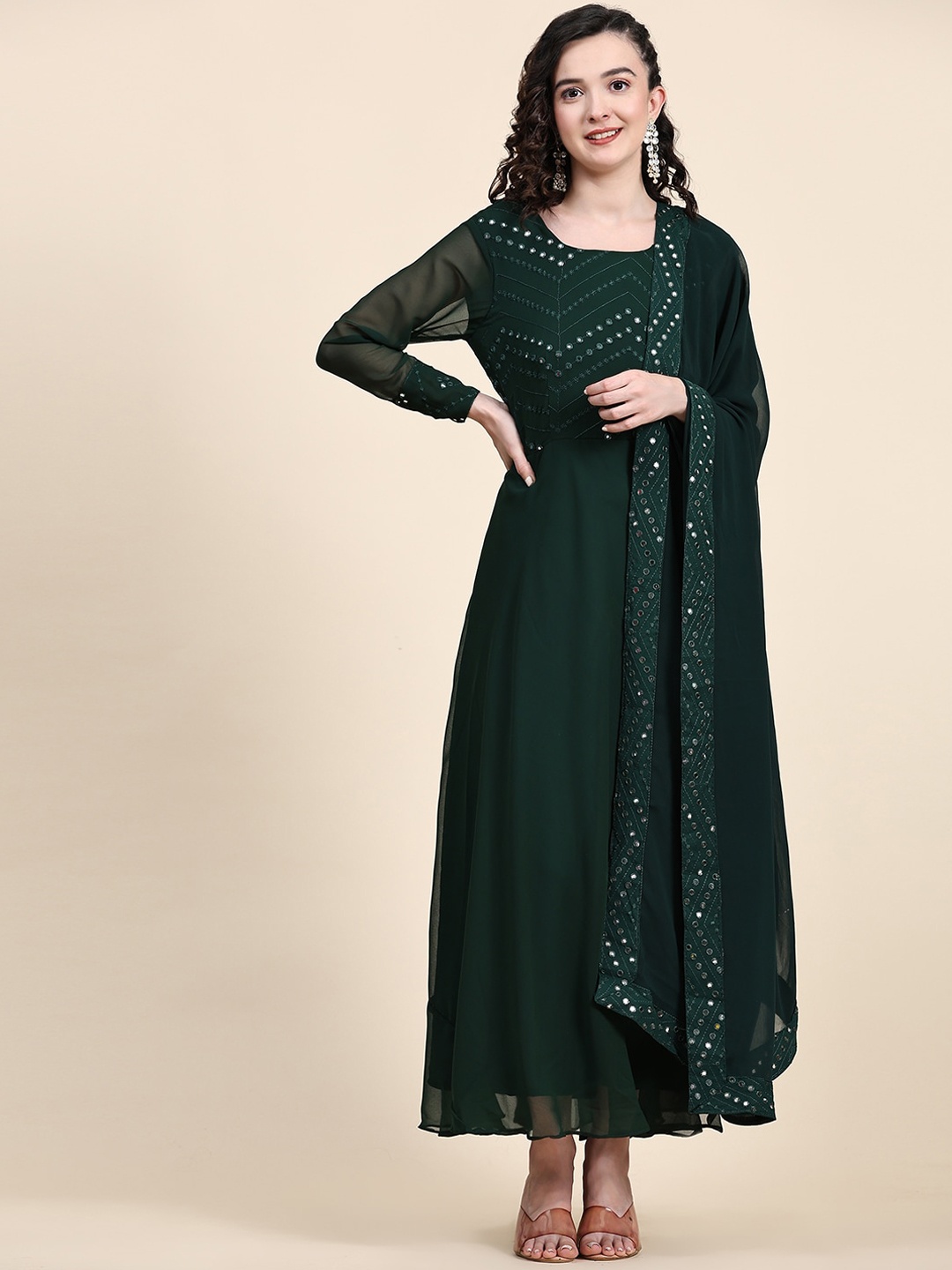 BLACK SCISSOR Ethnic Motifs Embroidered Fit & Flare Ethnic Dress With Dupatta, Green
BLACK SCISSOR Ethnic Motifs Embroidered Fit & Flare Ethnic Dress With Dupatta, Green