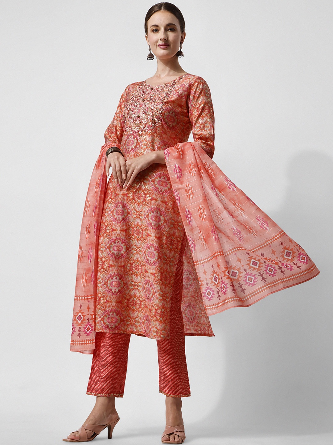 KALINI Floral Printed Regular Thread Work Chanderi Cotton Kurta With Trousers & Dupatta, Orange
KALINI Floral Printed Regular Thread Work Chanderi Cotton Kurta With Trousers & Dupatta, Orange