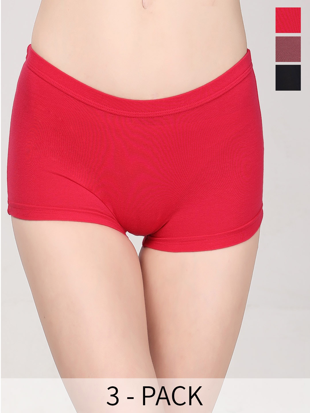 Innocence Pack of 3 Mid-Rise Boy Shorts BBAPLIN91897_S, Red
