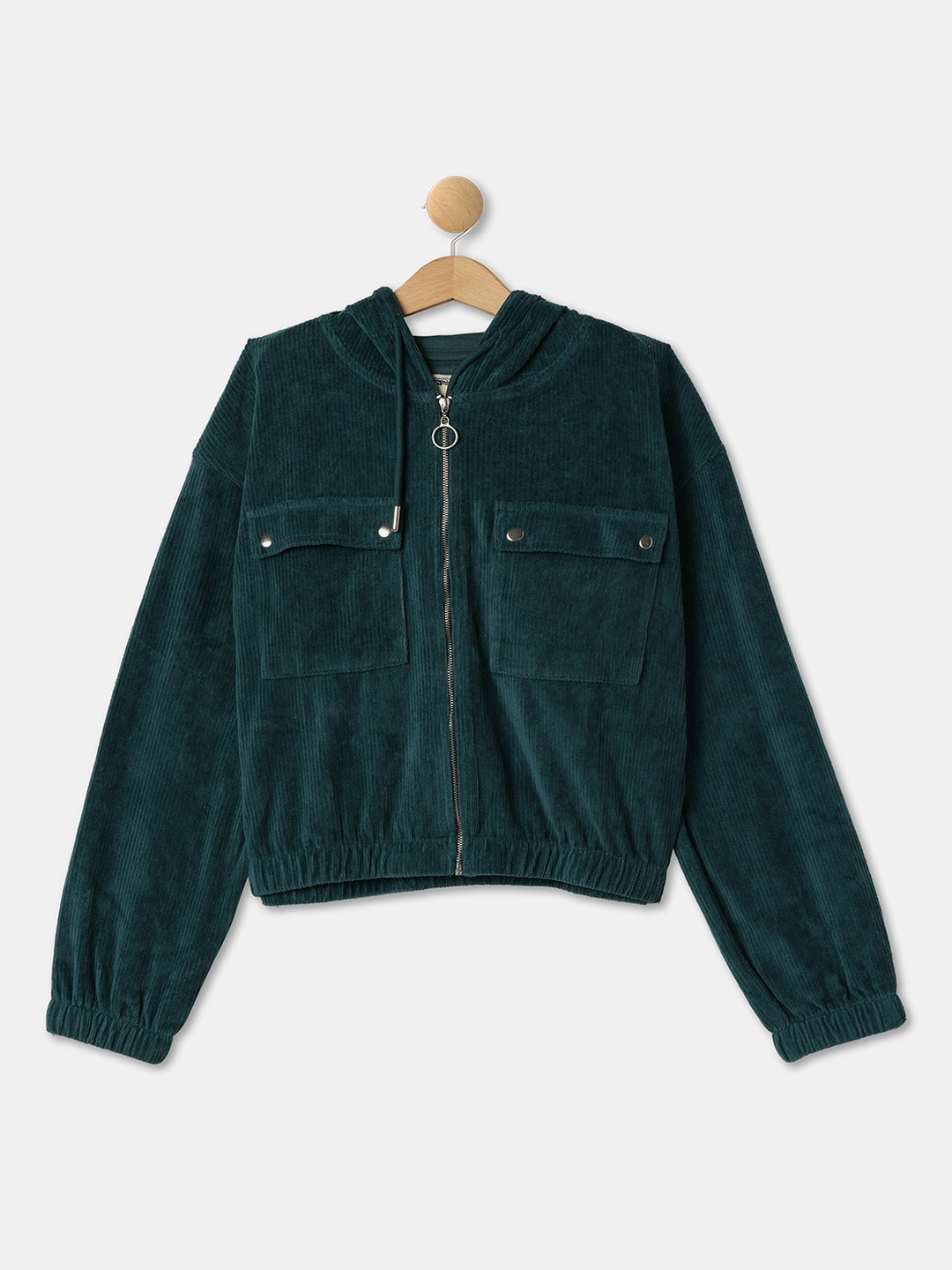 R&B Girls Hooded Cotton Tailored Jacket, Teal