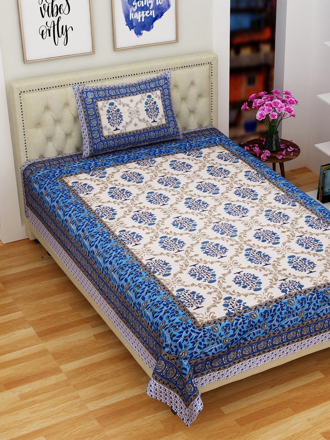 Rajasthanikart Blue & White Ethnic Motifs Cotton 144 TC Single Bedsheet & 1 Pillow Cover
Rajasthanikart Blue & White Ethnic Motifs Cotton 144 TC Single Bedsheet & 1 Pillow Cover