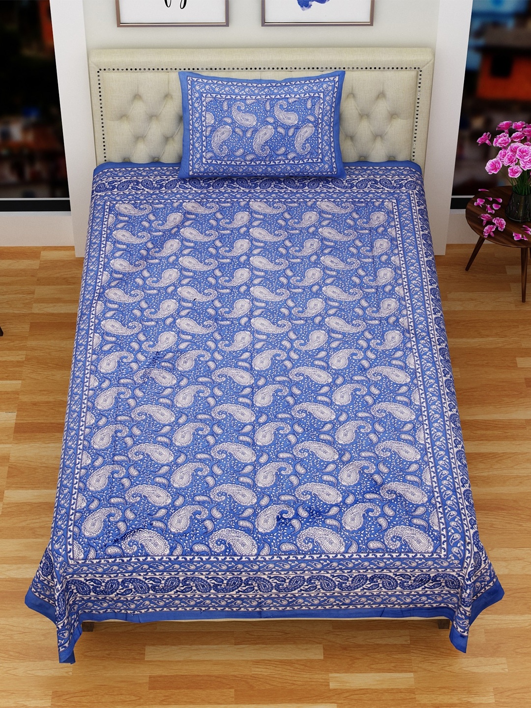Rajasthanikart Blue & White Ethnic Motifs Cotton 144 TC Single Bedsheet & 1 Pillow Cover
Rajasthanikart Blue & White Ethnic Motifs Cotton 144 TC Single Bedsheet & 1 Pillow Cover