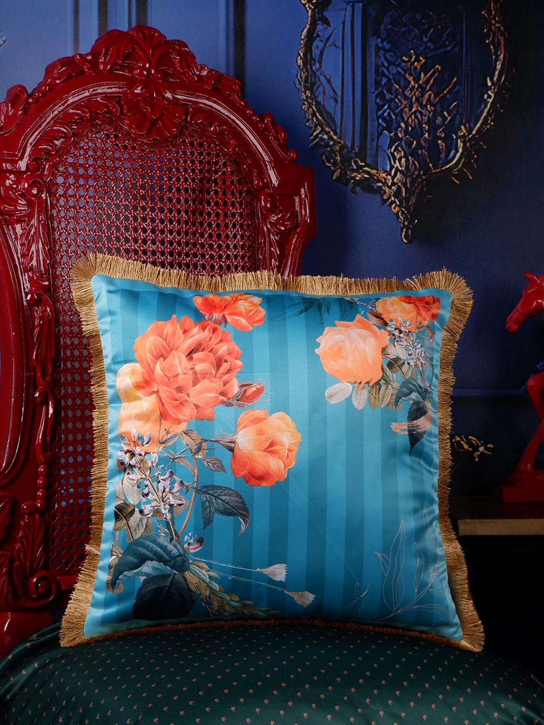 THE WHITE INK DECOR Tropical Elegance Blue & Orange Floral Satin Square Cushion Cover
THE WHITE INK DECOR Tropical Elegance Blue & Orange Floral Satin Square Cushion Cover