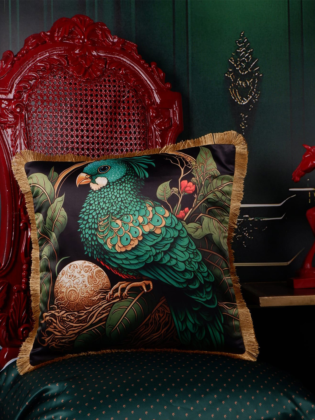 THE WHITE INK DECOR Tropical Elegance Green & Gold-Toned Bird Satin Square Cushion Cover
THE WHITE INK DECOR Tropical Elegance Green & Gold-Toned Bird Satin Square Cushion Cover