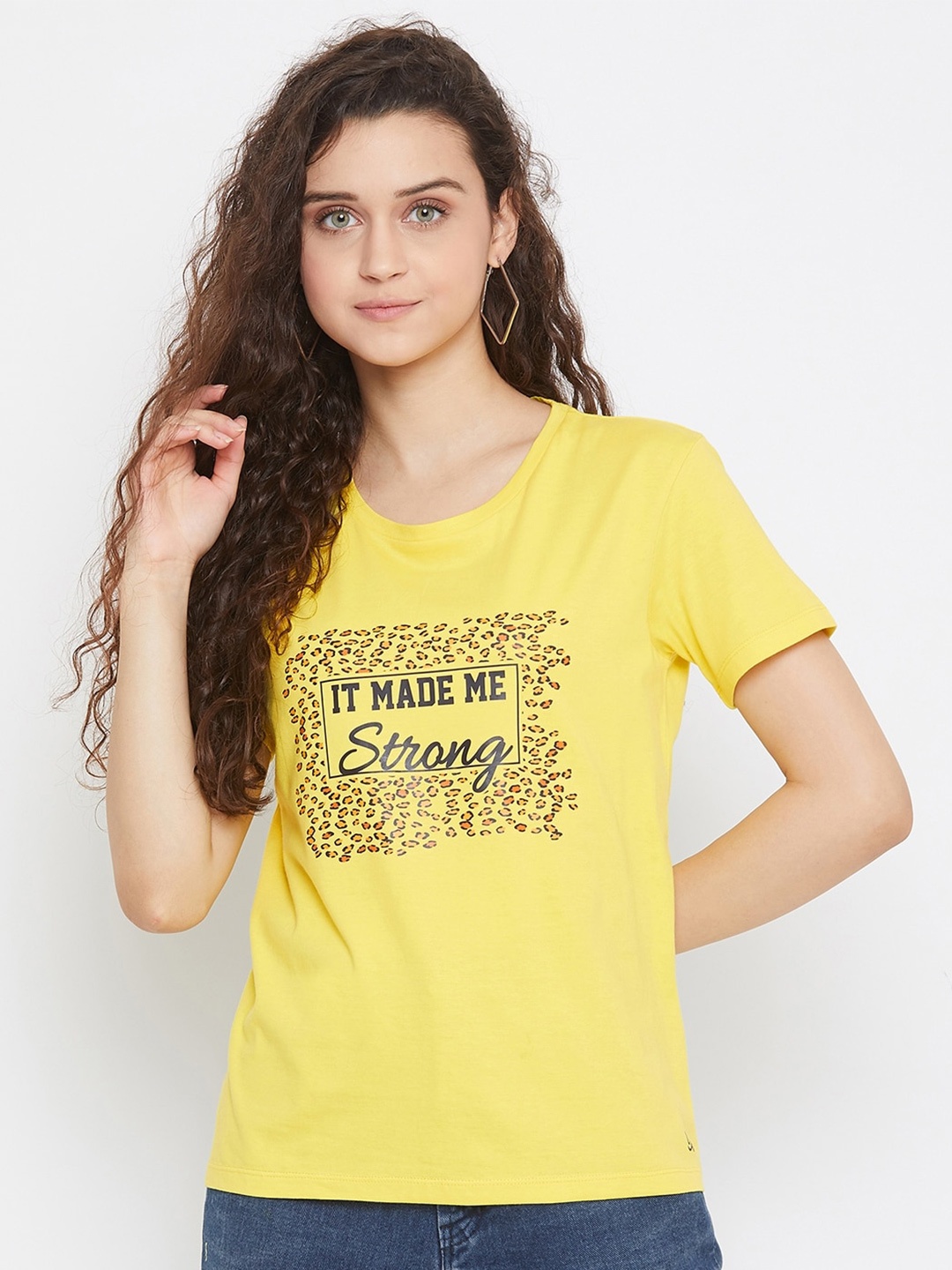 URKNIT Typography Printed Cool Max Pure Cotton T-shirt, Yellow