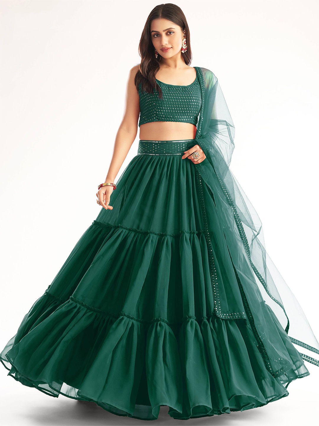 FABPIXEL Embroidered Sequinned Semi-Stitched Lehenga & Unstitched Blouse With Dupatta, Green
FABPIXEL Embroidered Sequinned Semi-Stitched Lehenga & Unstitched Blouse With Dupatta, Green