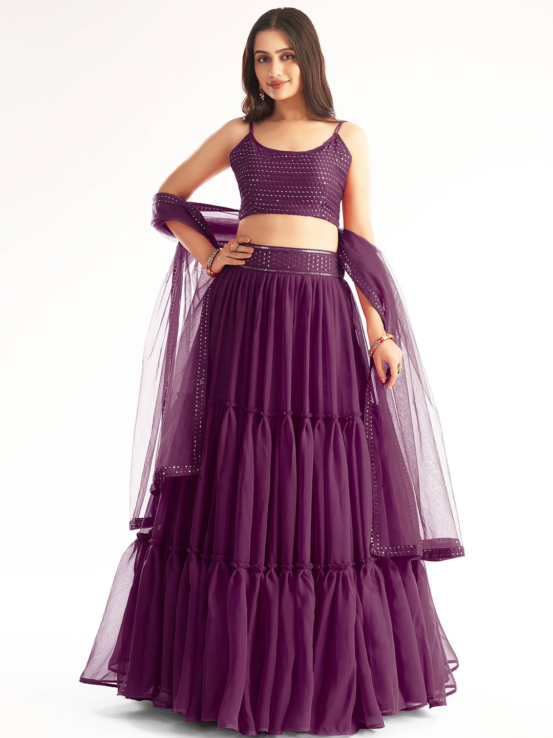 FABPIXEL Embroidered Sequinned Semi-Stitched Lehenga & Unstitched Blouse With Dupatta, Purple
FABPIXEL Embroidered Sequinned Semi-Stitched Lehenga & Unstitched Blouse With Dupatta, Purple
