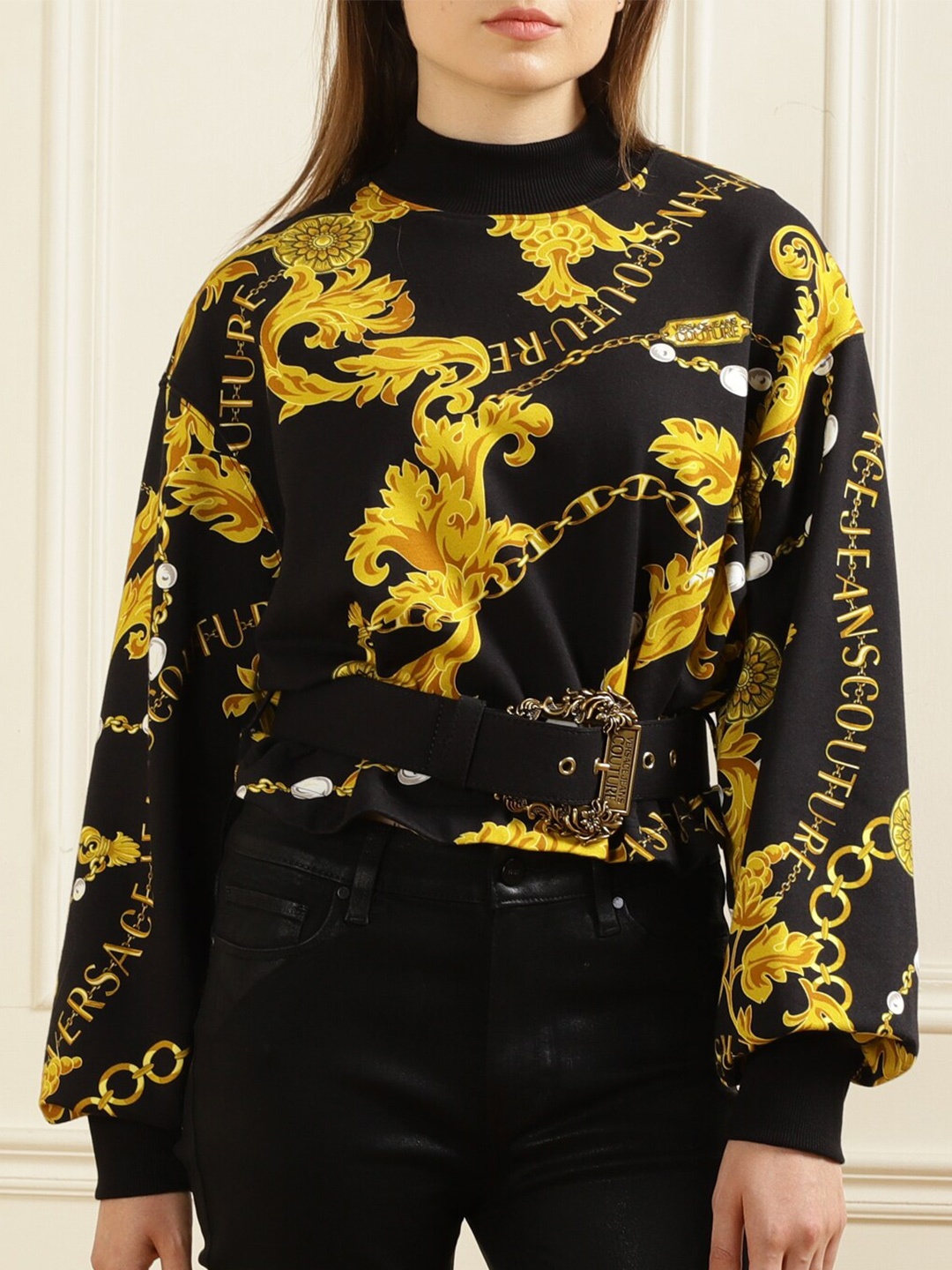 Versace Jeans Couture Floral Printed High Neck Long Sleeves Pullover Sweatshirt, Black
Versace Jeans Couture Floral Printed High Neck Long Sleeves Pullover Sweatshirt, Black