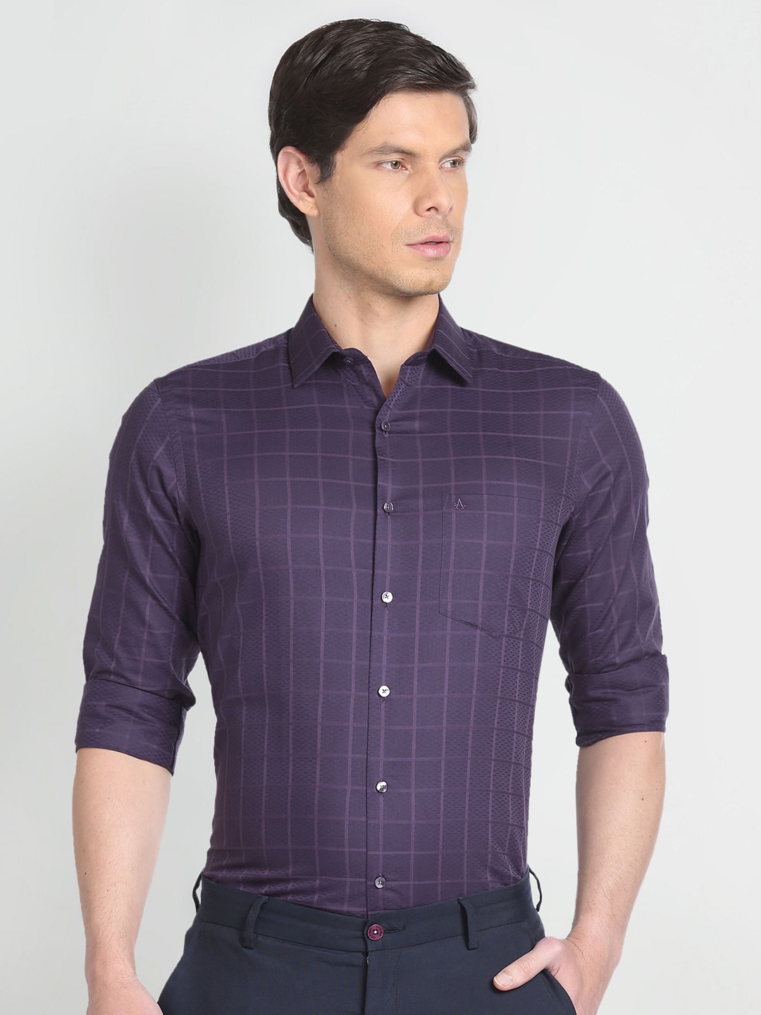 Arrow Windowpane Checked Spread Collar Chest Pocket Pure Cotton Formal Shirt, Purple
Arrow Windowpane Checked Spread Collar Chest Pocket Pure Cotton Formal Shirt, Purple