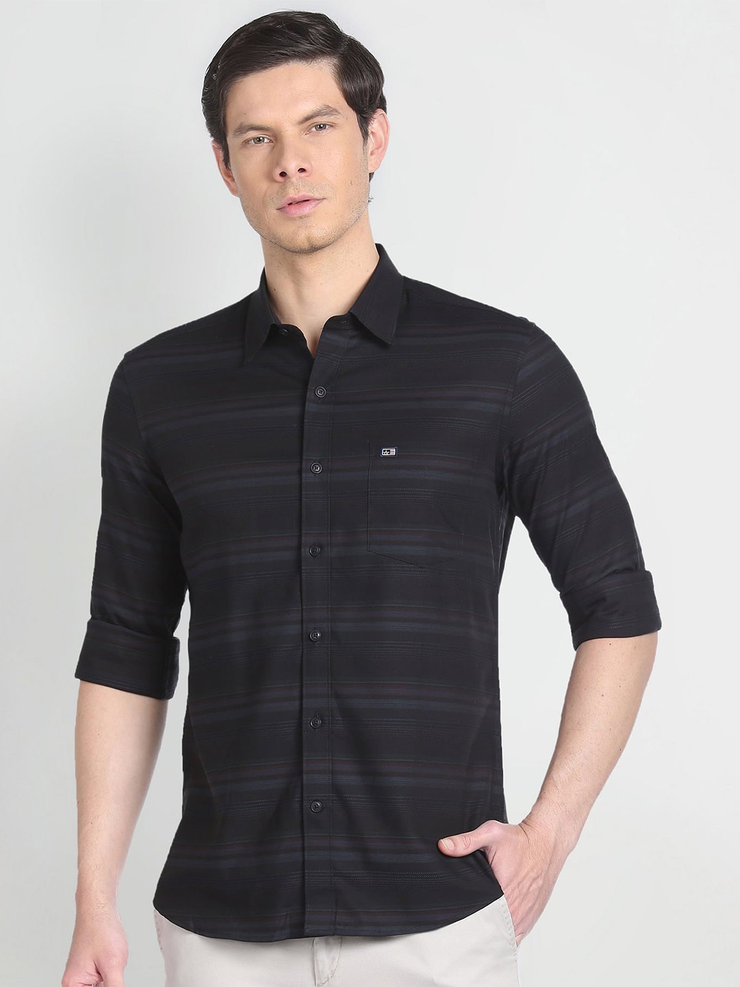 Arrow Sport Spread Collar Slim Fit Horizontal Striped Casual Pure Cotton Shirt, Black
Arrow Sport Spread Collar Slim Fit Horizontal Striped Casual Pure Cotton Shirt, Black