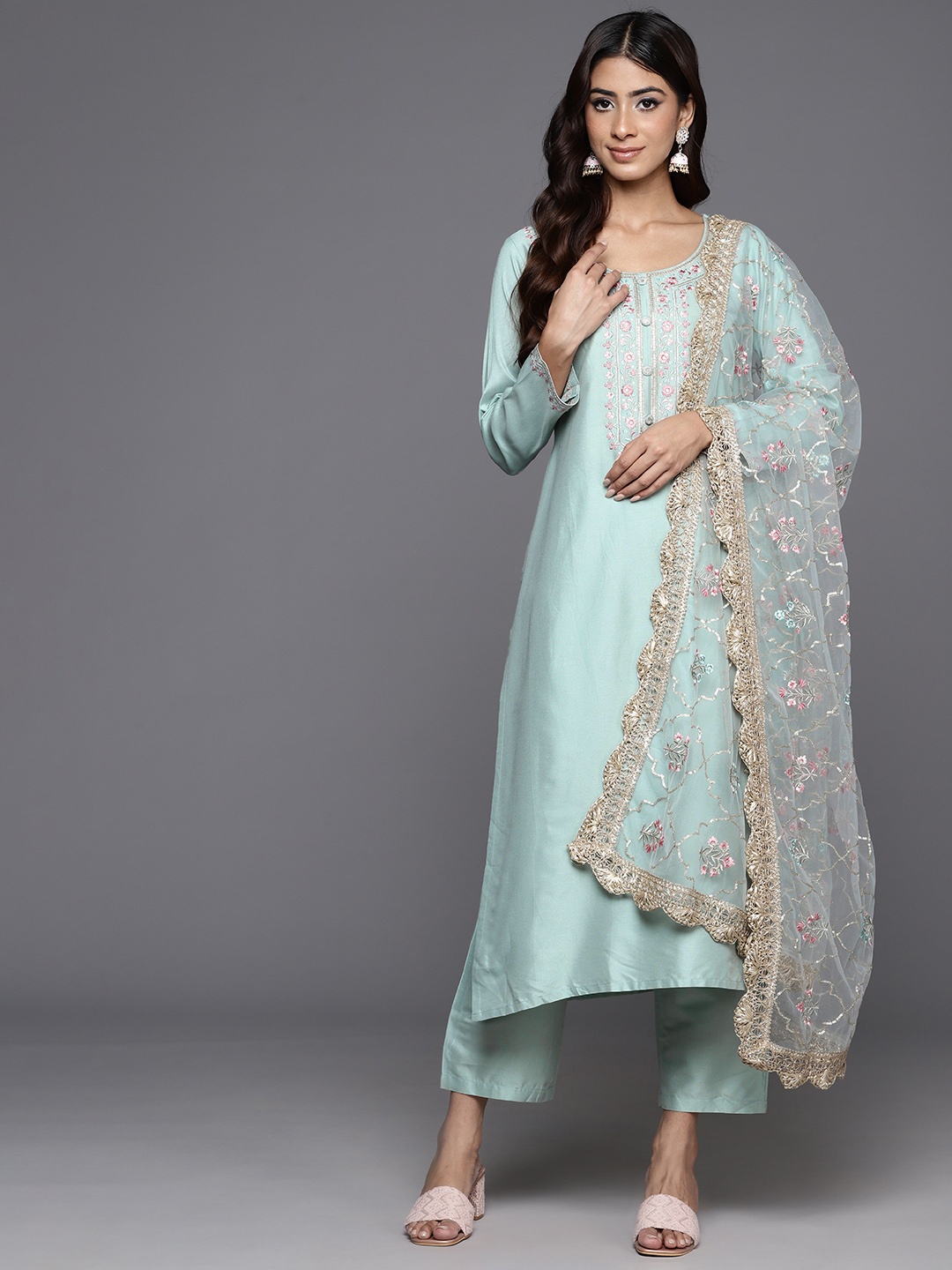 Libas Women Floral Yoke Design Regular Thread Work Kurta with Trousers & With Dupatta, Sea green
Libas Women Floral Yoke Design Regular Thread Work Kurta with Trousers & With Dupatta, Sea green