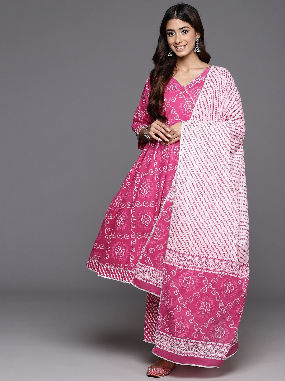 Libas Women Bandhani Printed Angrakha Gotta Patti Kurta with Trousers & With Dupatta, Pink
Libas Women Bandhani Printed Angrakha Gotta Patti Kurta with Trousers & With Dupatta, Pink