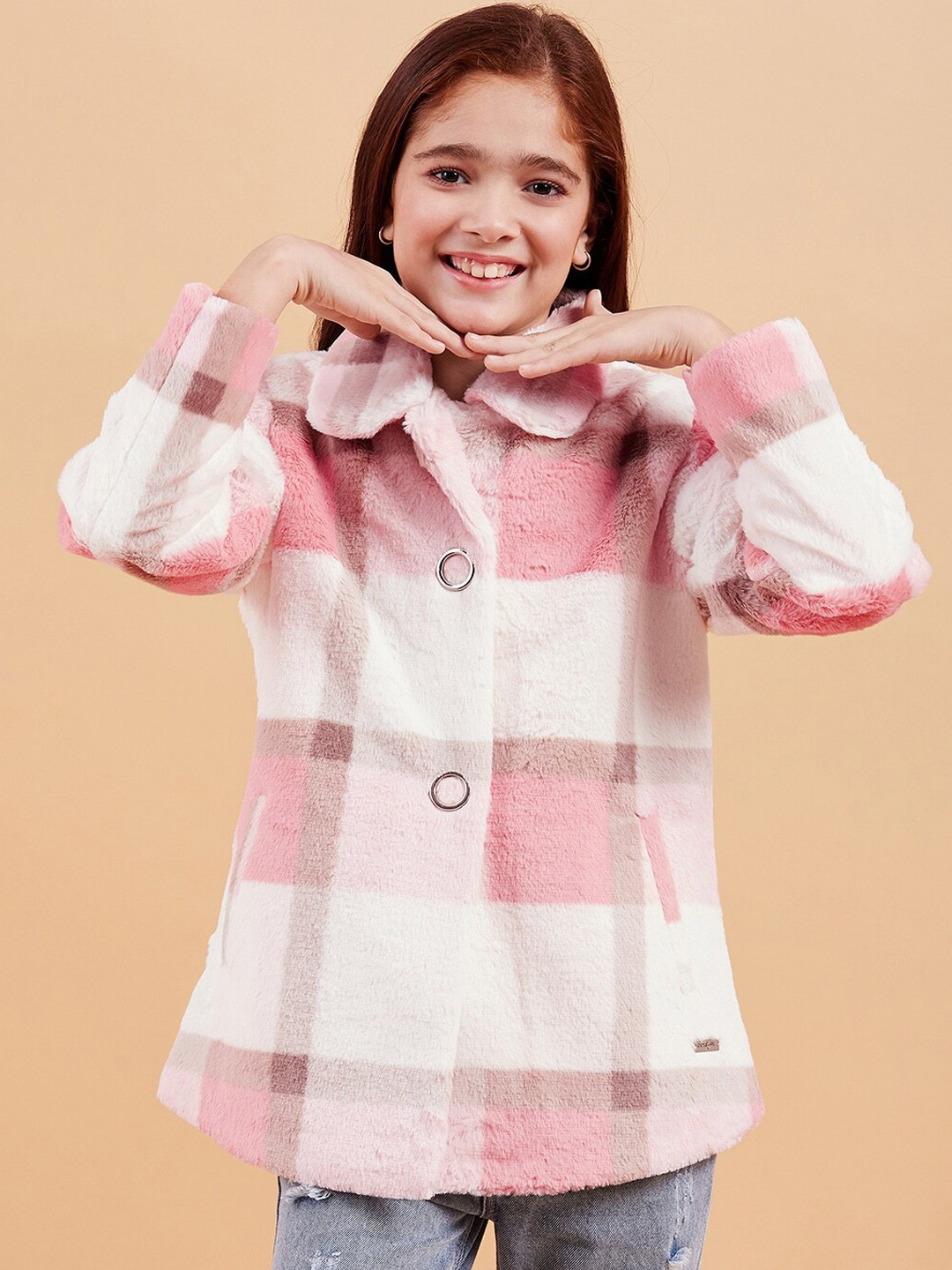 Ben & Joe Girls Checked Self-Design Faux Fur Overcoat, Pink
Ben & Joe Girls Checked Self-Design Faux Fur Overcoat, Pink