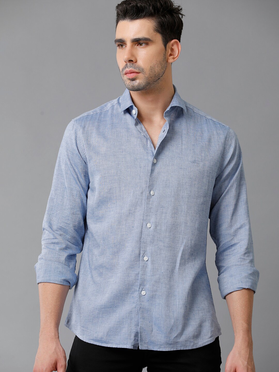 Aldeno Spread Collar Hemp Casual Shirt, Blue