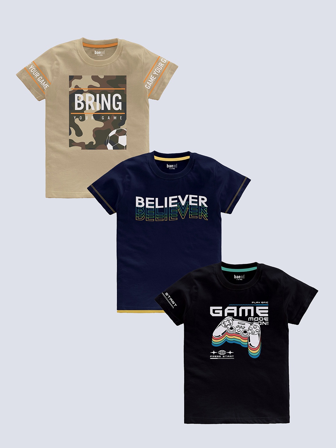 BAESD Boys Pack of 3 Typography Printed Round Neck Short Sleeves Pure Cotton T-shirt, Khaki
BAESD Boys Pack of 3 Typography Printed Round Neck Short Sleeves Pure Cotton T-shirt, Khaki
