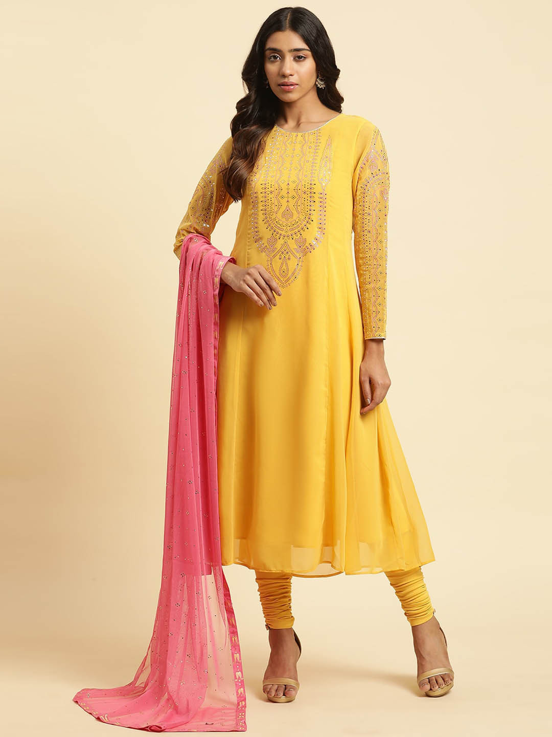 WISHFUL Ethnic Motifs Yoke Design Mirror Work Anarkali Kurta With Leggings & Dupatta, Yellow
WISHFUL Ethnic Motifs Yoke Design Mirror Work Anarkali Kurta With Leggings & Dupatta, Yellow