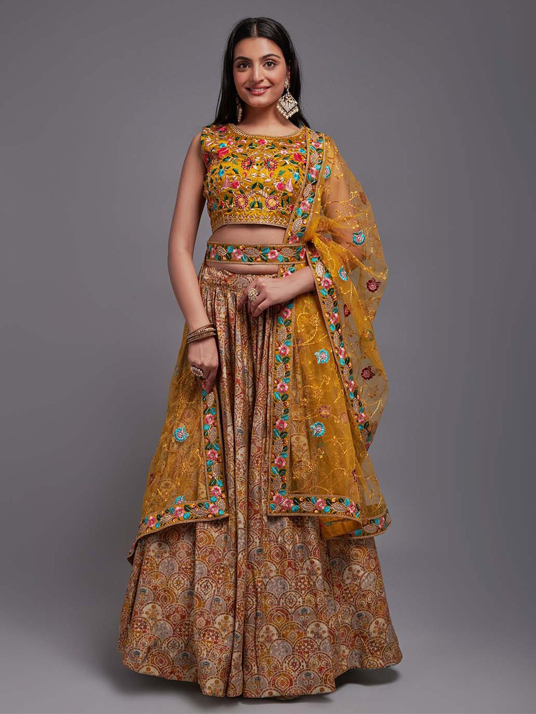 Mitera Embroidered Thread Work Semi-Stitched Lehenga & Unstitched Blouse With Dupatta, Mustard
Mitera Embroidered Thread Work Semi-Stitched Lehenga & Unstitched Blouse With Dupatta, Mustard