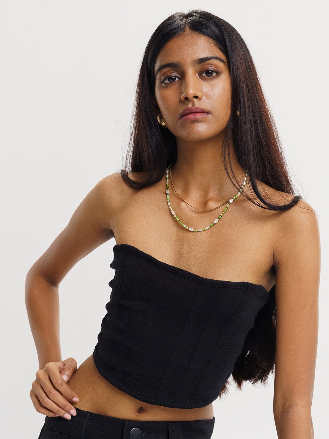 FREAKINS Strapless Ribbed Tube Crop Top, Black
