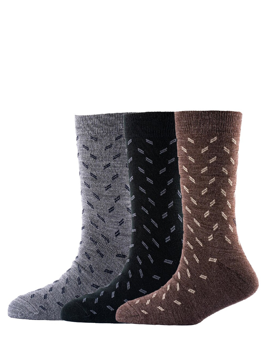 Cotstyle Men Pack Of 3 Calf-Length Woolen Socks, Brown