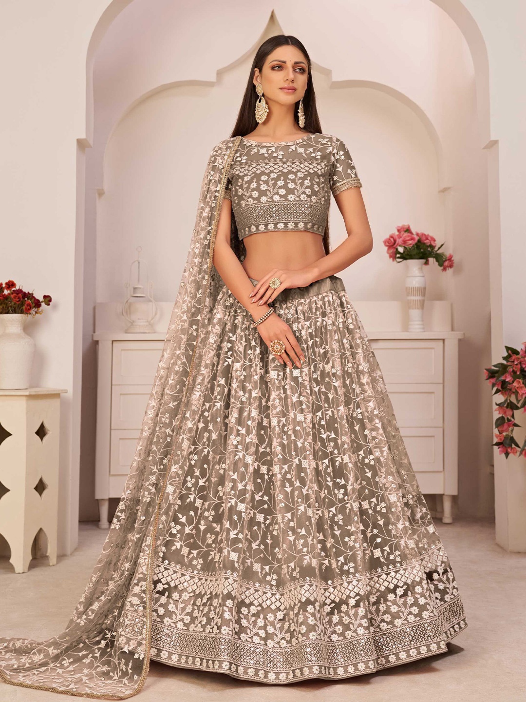 Panzora Beige & White Embroidered Sequinned Semi-Stitched Lehenga & Blouse With Dupatta
Panzora Beige & White Embroidered Sequinned Semi-Stitched Lehenga & Blouse With Dupatta