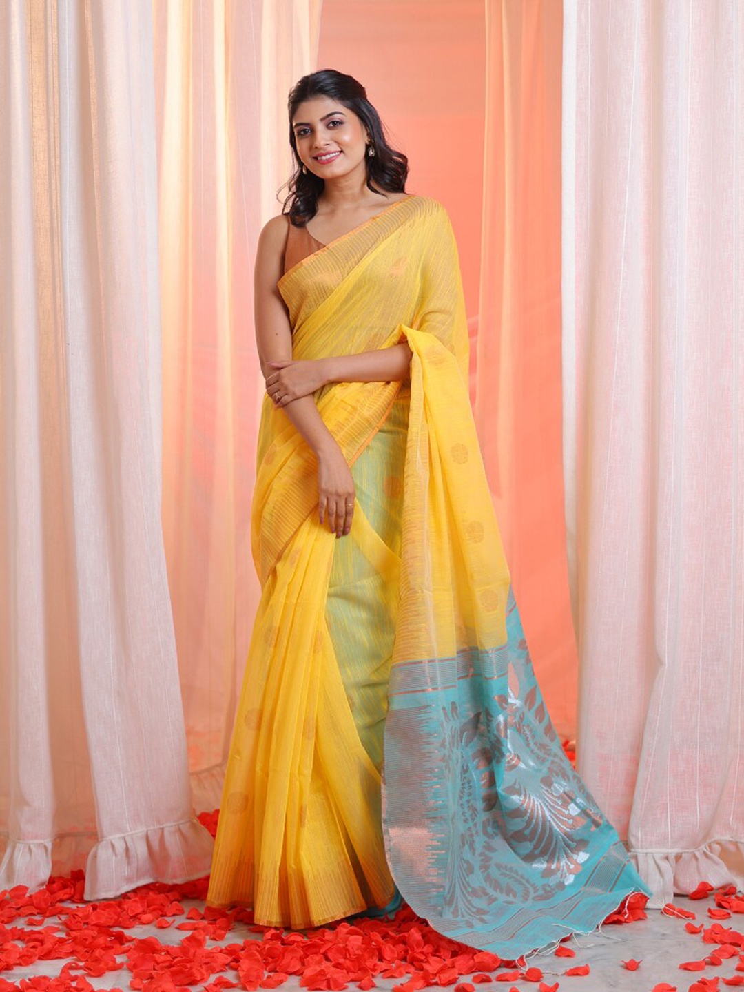 Charukriti Woven Design Zari Saree, Yellow