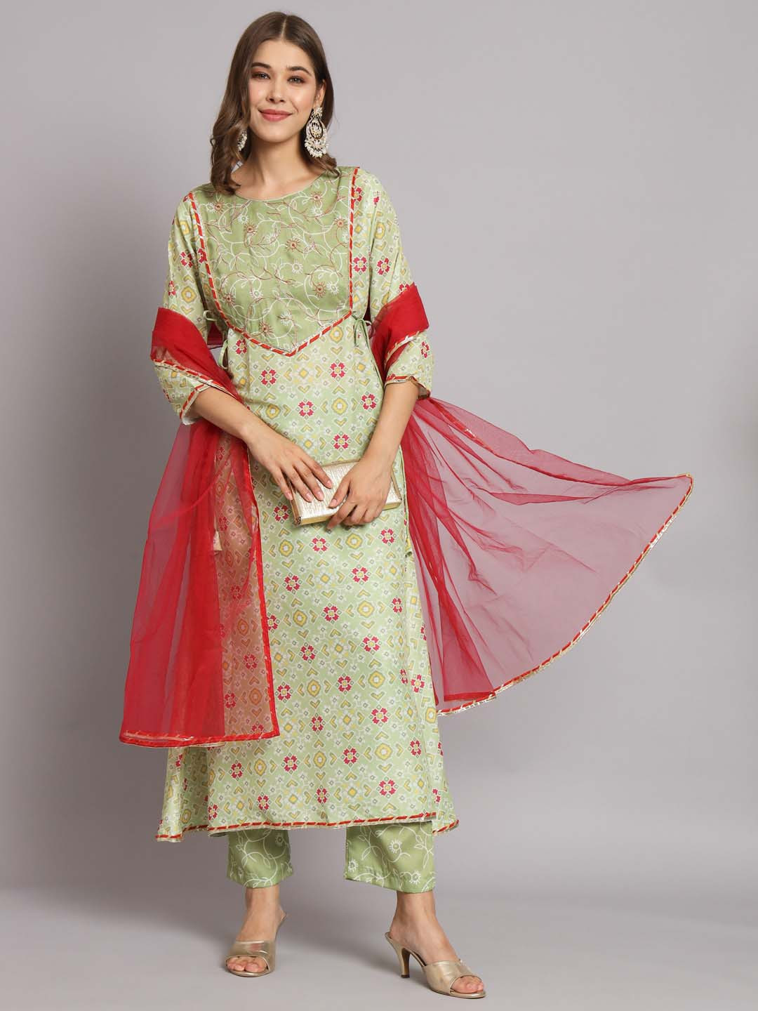 KALINI Ethnic Motifs Printed Regular Thread Work Anarkali Kurta & Trousers With Dupatta, Green
KALINI Ethnic Motifs Printed Regular Thread Work Anarkali Kurta & Trousers With Dupatta, Green