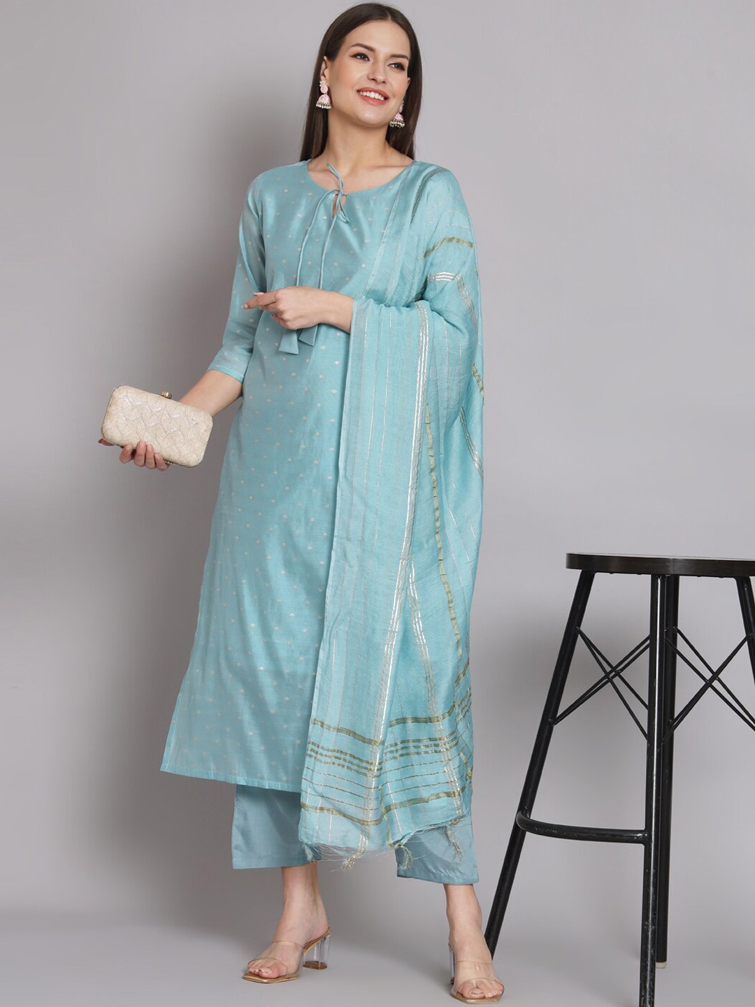 KALINI Ethnic Motifs Woven Design Regular Chanderi Silk Kurta With Trousers & Dupatta, Blue
KALINI Ethnic Motifs Woven Design Regular Chanderi Silk Kurta With Trousers & Dupatta, Blue