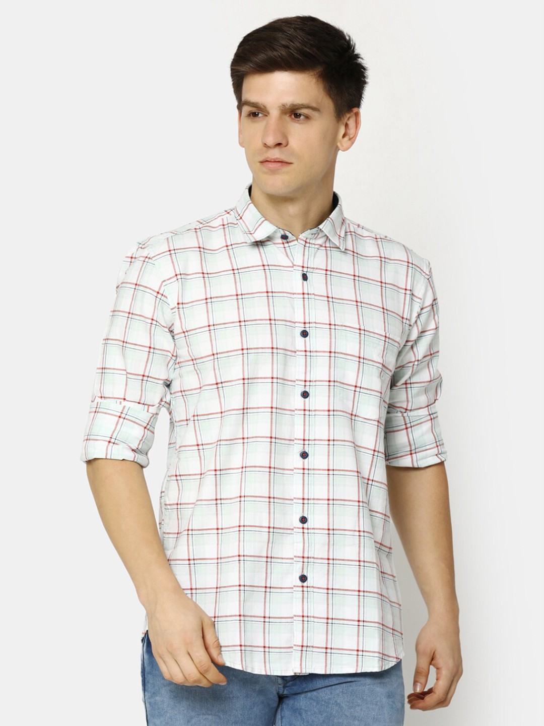 V-Mart Windowpane Checked Printed Spread Collar Long Sleeve Pocket Cotton Casual Shirt, White
V-Mart Windowpane Checked Printed Spread Collar Long Sleeve Pocket Cotton Casual Shirt, White