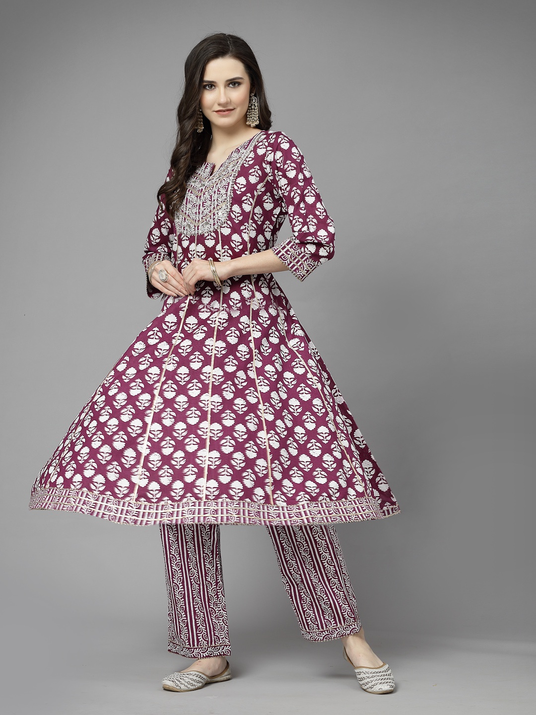 Nayam By Lakshita Women Ethnic Motifs Printed Thread Work Pure Cotton Kurta with Palazzos, Purple
Nayam By Lakshita Women Ethnic Motifs Printed Thread Work Pure Cotton Kurta with Palazzos, Purple