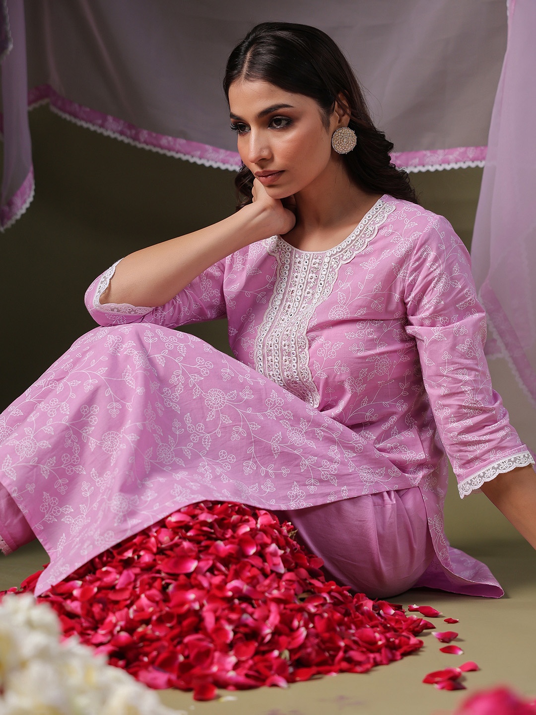 Indo Era Women Embroidered Mirror Work Pure Cotton Kurta with Trousers & With Dupatta, Lavender
Indo Era Women Embroidered Mirror Work Pure Cotton Kurta with Trousers & With Dupatta, Lavender