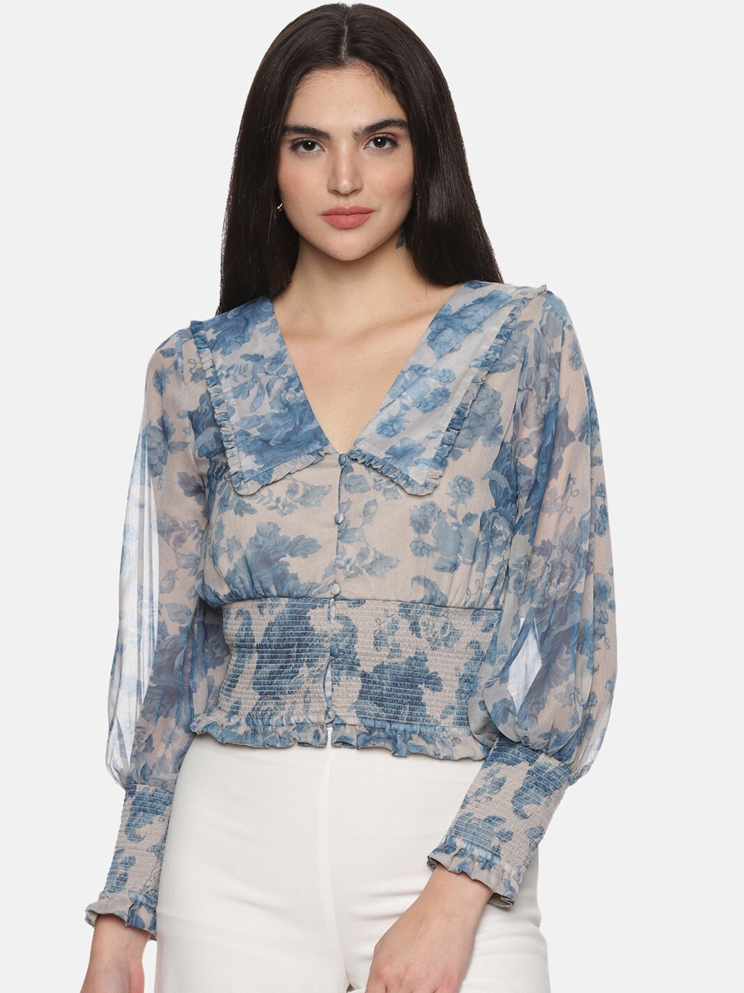 ISU Floral Printed Above the Keyboard Collar Cuffed Sleeves Smocked Chiffon Top, Grey
ISU Floral Printed Above the Keyboard Collar Cuffed Sleeves Smocked Chiffon Top, Grey