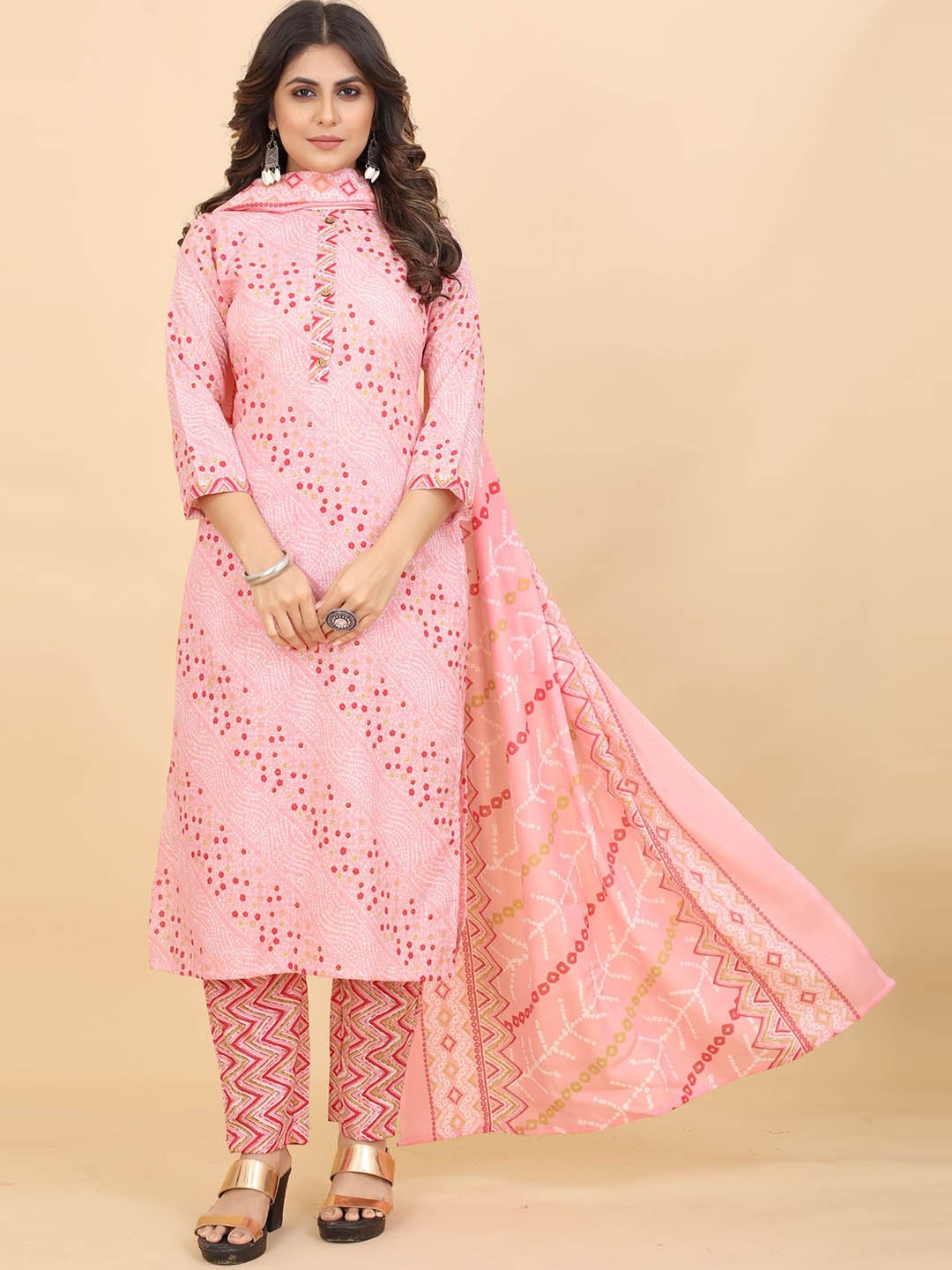 PREMROOP- THE STYLE YOU LOVE Bandhani Printed Boat Neck Straight Kurta Set With Dupatta, Pink
PREMROOP- THE STYLE YOU LOVE Bandhani Printed Boat Neck Straight Kurta Set With Dupatta, Pink